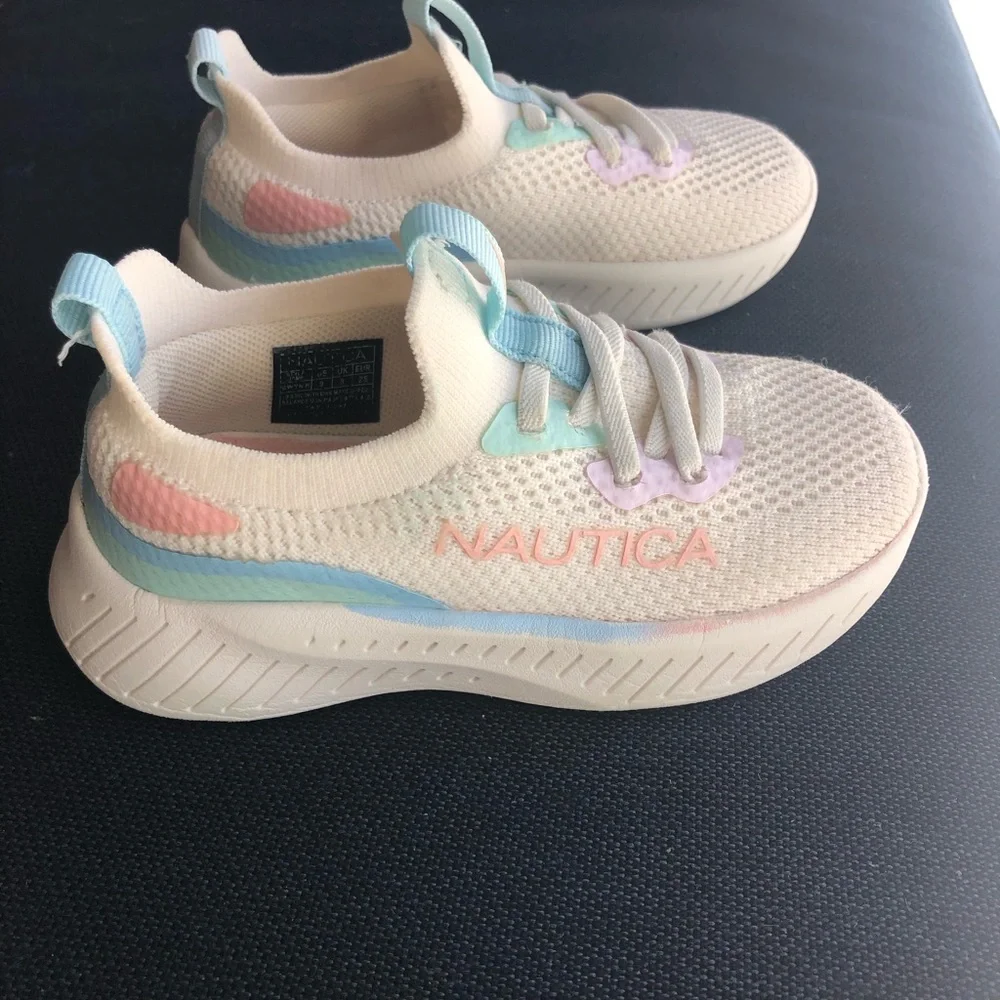 Nautica White Kids Sneakers with Pastel Pink, Purple & Aqua Accents. Size 8 - Picture 7 of 8